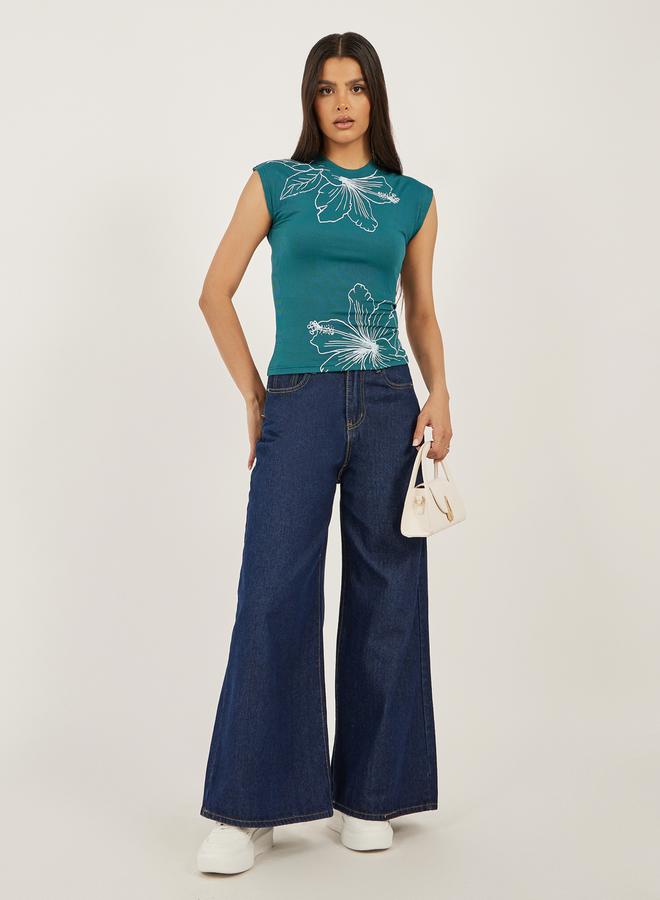 Styli Floral Graphic Print Ribbed Fitted Tank - Image 2